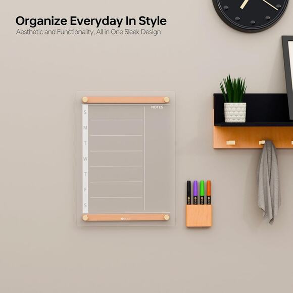 YEOUX Clear Glass Weekly Dry Erase Calendar – 15" x 11" Wall Whiteboard - Picture 5 of 6